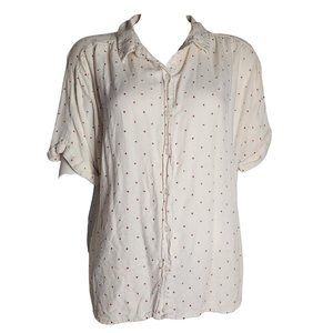 UNIVERSAL THREAD Solid All White Collared Red Crosses Shirt Womens Size XL